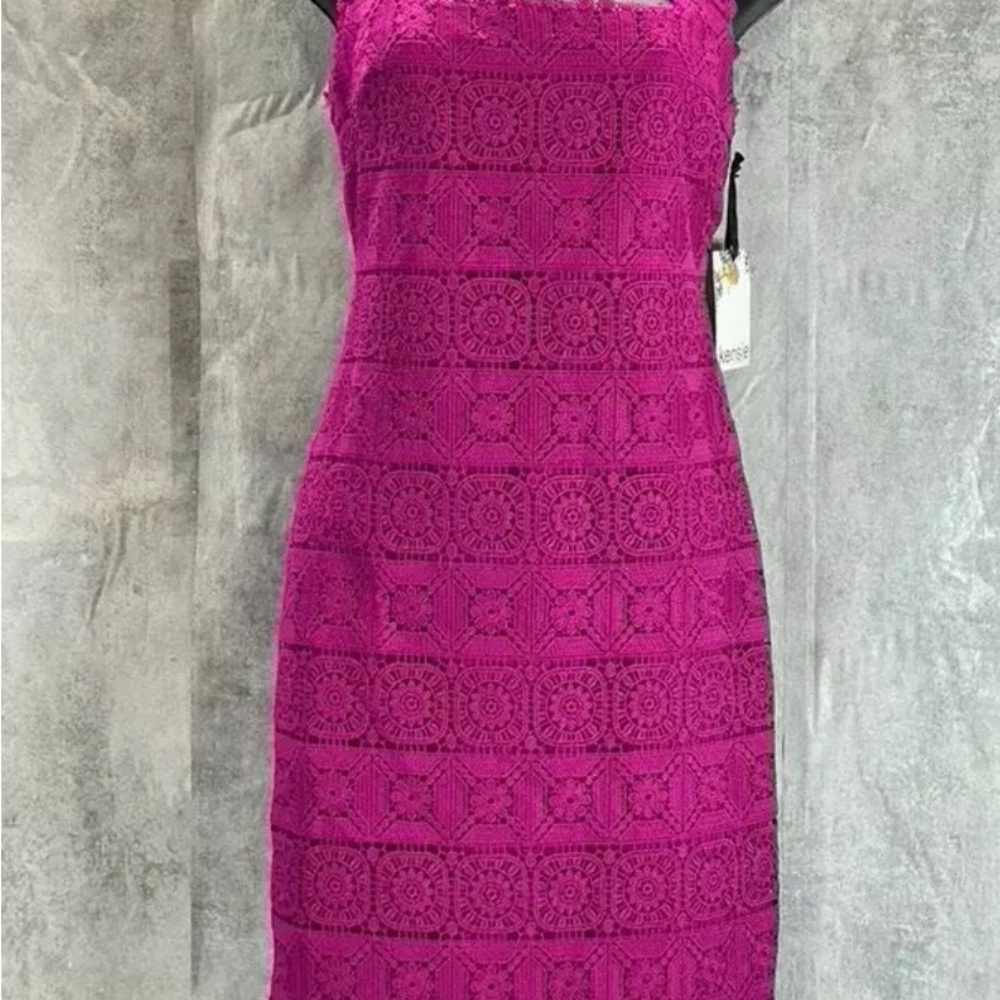 Kensie Pink Sheath Dress Square Neck Midi Cocktail